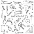 vector drawing in doodle style. set of construction tools, for repair and construction. simple line illustrations Royalty Free Stock Photo